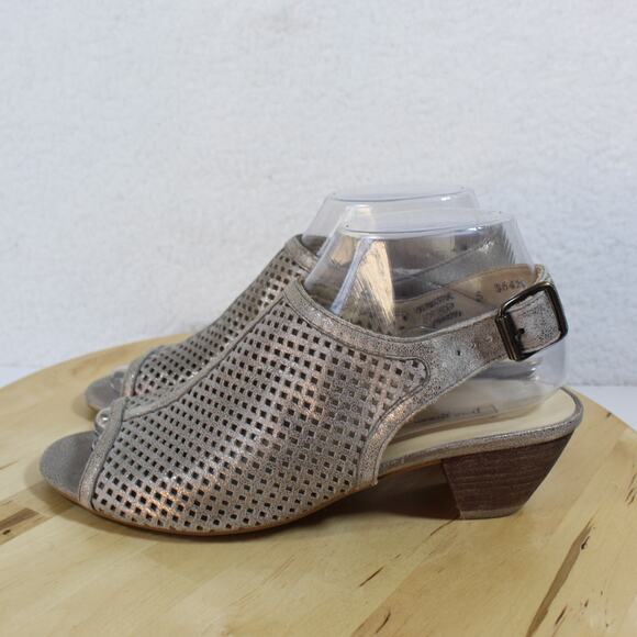 Paul Green Sandals Womens 7 US Gray Metallic Leather Slingback Lois Perforated - Picture 3 of 10